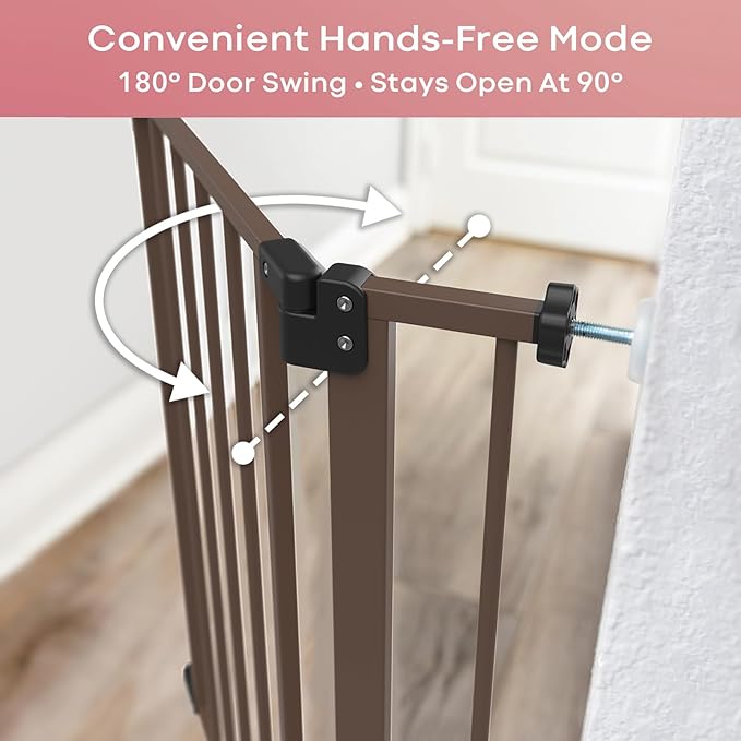 InnoTruth 29.5–40.75" Baby Gate for Stairs, 30" Tall Dog Gates for Doorways & Hallways, Safety Gate for Kids & Pets, Pressure-Mounted Walk-Through with Dual Lock & 2-Way Swing, Brown