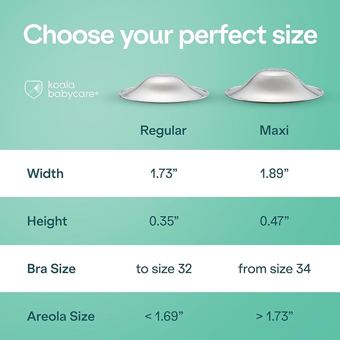 Koala Babycare The Original Silver Nursing Cups - Nipple Shields for Breastfeeding Newborn - Breastfeeding Essentials - Protect and Soothe - Tri-Laminate Silver - Standard Size