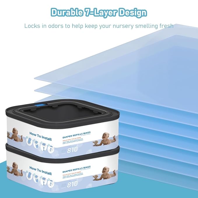 6 Packs Jumbo Square Refills Disposal Bags Refill Compatible with Diaper Genie Compact and Select Pails (Not Fit Classic Version Pails), Hold Up to 810 Newborn-Sized Diapers Per Refill