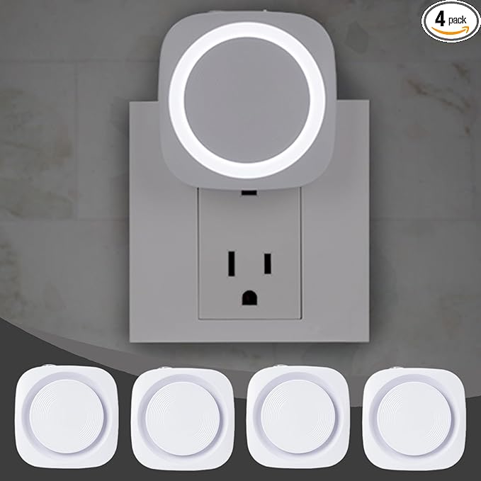 White Night Lights Plug in to Wall,4 Packs Dimmable Night Light with Auto Dusk to Dawn Sensor,Soft Glow Night Light for Bathroom, Bedroom,Hallway, Stairs, Kitchen,White