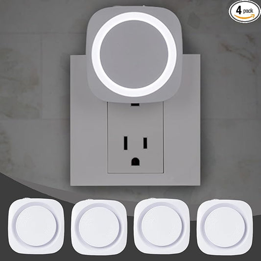 White Night Lights Plug in to Wall,4 Packs Dimmable Night Light with Auto Dusk to Dawn Sensor,Soft Glow Night Light for Bathroom, Bedroom,Hallway, Stairs, Kitchen,White