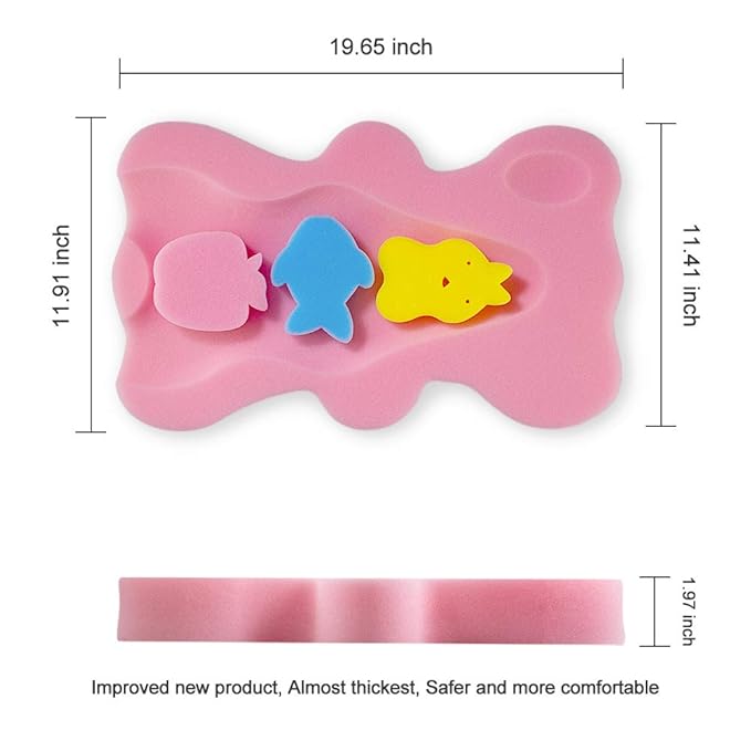 Soft Infant Bath Sponge Skid Proof Baby Bath Mat Newborn Odor Free (Pink)