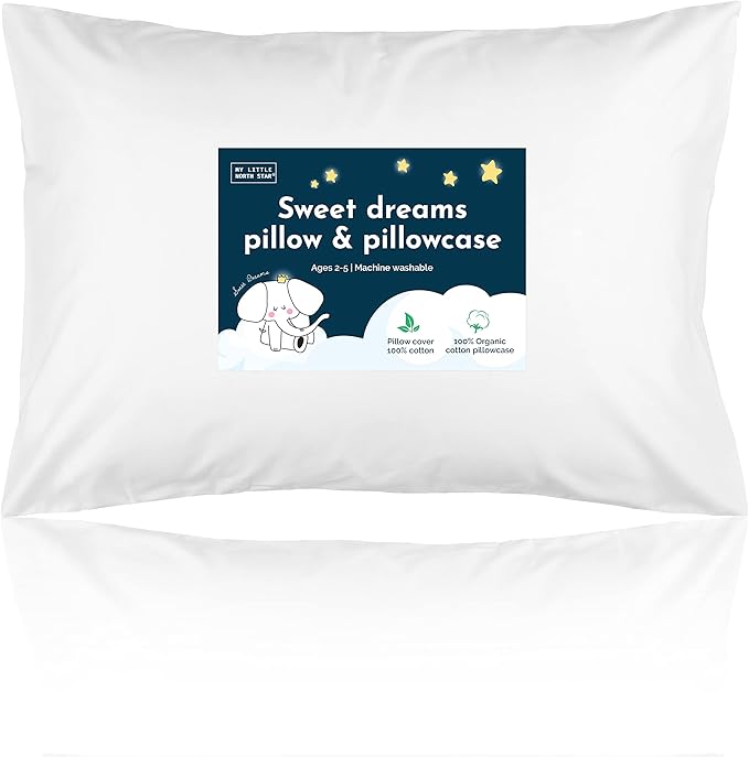 Toddler Pillow with Pillowcase - 13x18 Soft Organic Cotton Toddler Pillow for Sleeping - Washable Nap Pillow - Travel Pillow for Kids - Toddler Sleeping Pillow Toddler Bedding (White)