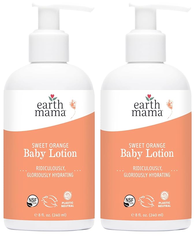 Earth Mama Sweet Orange Baby Lotion | Moisturizing Body Lotion for Dry Skin, Newborn Baby Lotion Sensitive Skin Care, Face Lotion for Babies & Kids with Shea Butter, Calendula & Aloe, 8 Fl Oz (2-Pack)