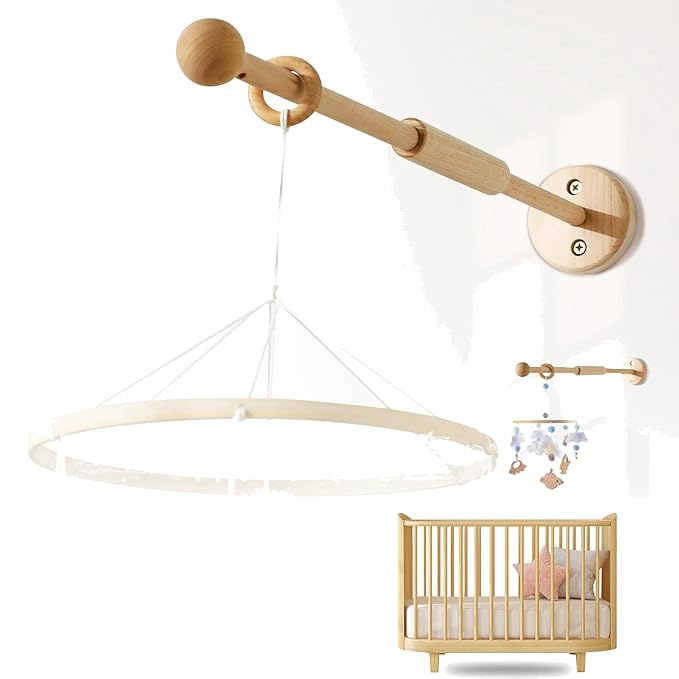 Wall Mounted Baby Arm for Crib, Sturdy Natural Wood Wall Holder, Baby Safe Wooedn Hanger for Crib, Baby Room Nursery Wall Decor, Newborn Gift Idea for Crib Toys Hanging Arm Wall Mounted