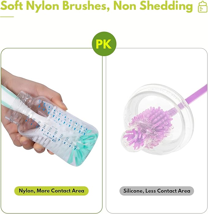 2 Pack Baby Bottle Brush with 4 Pack Straw Brushes, 10.2" Nylon Brushe with Nipple Cleaner and Stand Suction Cup, Yellow
