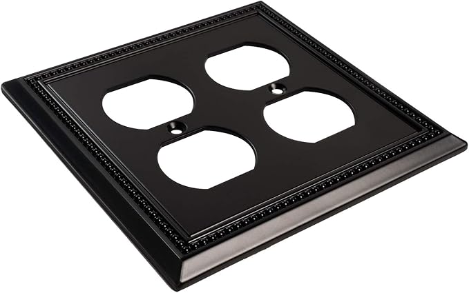 Henne Bery Sunken Pearls Heavy Duty Decorative Wall Plate Switch Plate Outlet Cover (Double Duplex, Matte Black)