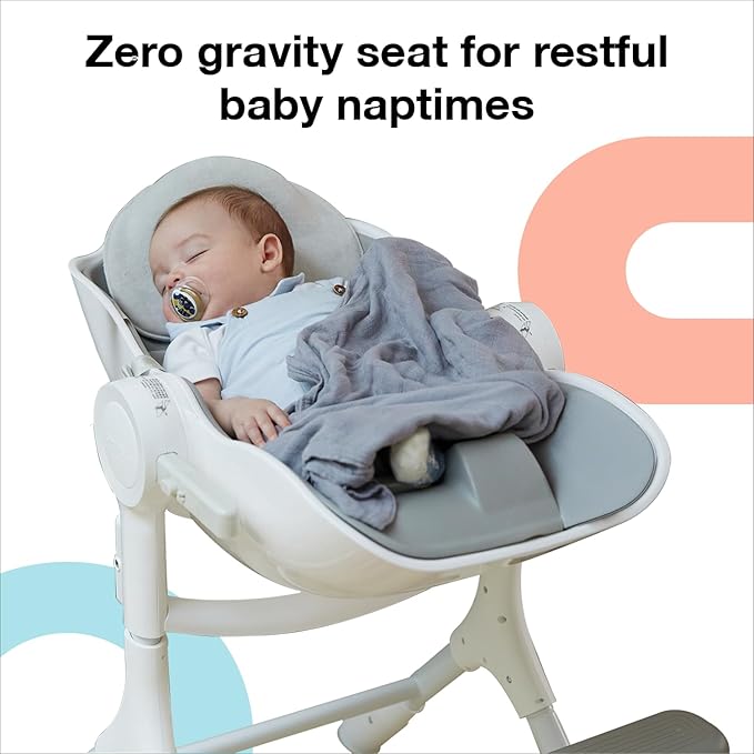 ORIBEL Cocoon Z High Chair & Baby Lounger | Perfect High Chair for Toddlers/Newborns | Glides Easily on All Surfaces | Secure Locks | Convertible Chair for Napping & Feeding (Ice Grey)