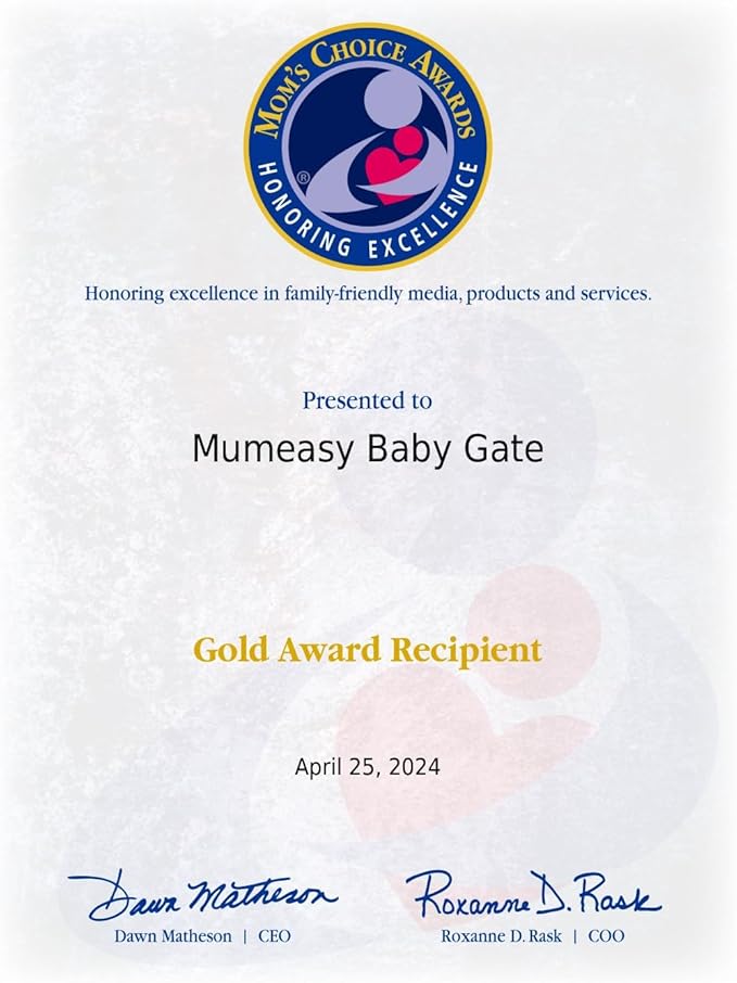 Mumeasy Baby Gate for Stairs - 29.6-46" Auto Close Dog Gate for Doorways, Extra Wide Child Gate Indoor, Walking Through Safety Gate for Kid, Pet Gates No Drilling White, Mom's Choice Awards Winner