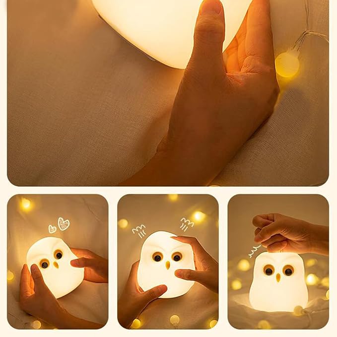 Cute Owl Kids Night Light,USB Rechargeable Cute Animal Lamps,Creative Feeding Light at Night LED Color Changing Soft Silicone Lamp Christmas Bedside Lamp Kawaii Children Room Desk Decor Birthday Gifts