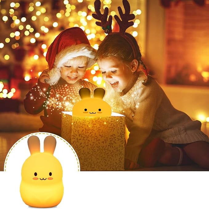 WHA&DARREN Large Rabbit Night Light for Kids,Cute Baby Night Light, Silicone Bedside Lamp,Sleep LED Lights, Eye Caring, Adjustable Brightness & Color, Time Setting, Touch Control & Remote Control