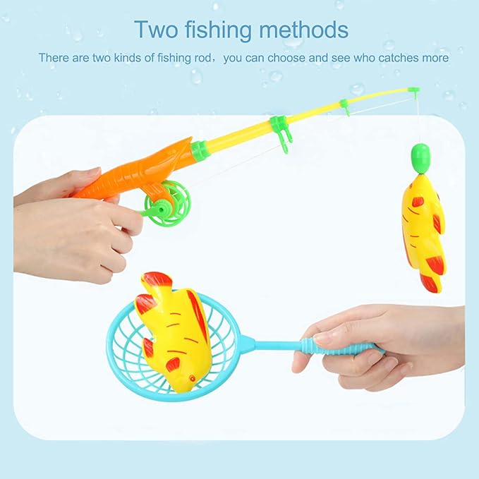 Magnetic Fishing Game 45 PC Ocean Sea Floating Fish Colorful Animals with Net Portable Storage Bag | Kiddie Pool Bathtub Game for Age 3 4 5 6 Year Kids Toddler(XX-Large Set)