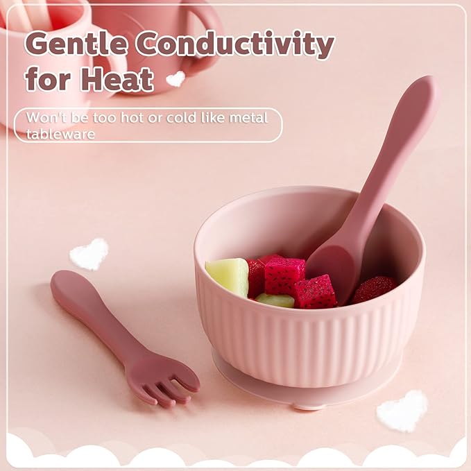 10 Pieces Baby Led Weaning Spoons and Forks Set Infant Silicone Spoon First Self Feed Baby training Utensils for Toddler First Stage Feeding Supplies for Kids Over 6 Months, 5 Pairs (Bright Colors)