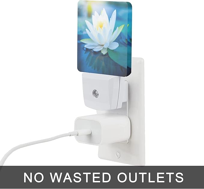 White Lotus Night Light,Beautiful Flower Plug-in Night Lights with Dusk-to-Dawn Sensor for Bedroom, Bathroom and Living Room 0.5W Sleep Friendly lamp for for Girlfriend/Boyfriend Gift