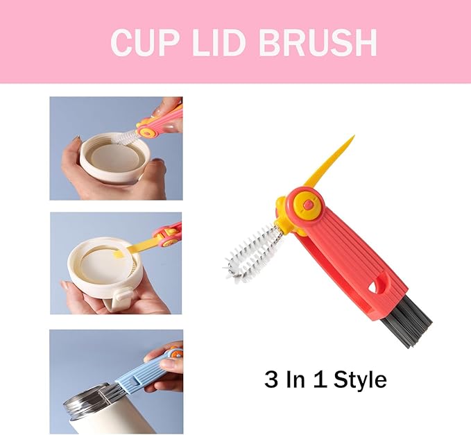 5 in 1 Baby Bottle Brush Set, Bottle Cleaner, 2Pcs Bottle Brush with Stand, 2 Hidden Nipple Brush, 2 Straw Brush, 1 Lid Brush, Nylon Bottles Brush Cleaner for Baby Bottle, BPA-Free(Pink)