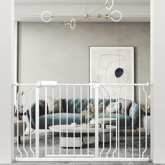 WAOWAO Baby Gate 48.03-52.72" Extra Wide Pressure Mounted Walk Through Swing Auto Close Safety White Metal Toddler Kids Child Dog Pet Puppy for Stairs,Doorways,Kitchen