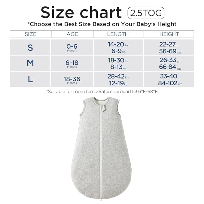 Duomiaomiao 2.5 TOG Baby Sleep Sack 100% Cotton Winter Baby Wearable Blanket, Warm Quilted Comfy Toddler Sleeping Sack