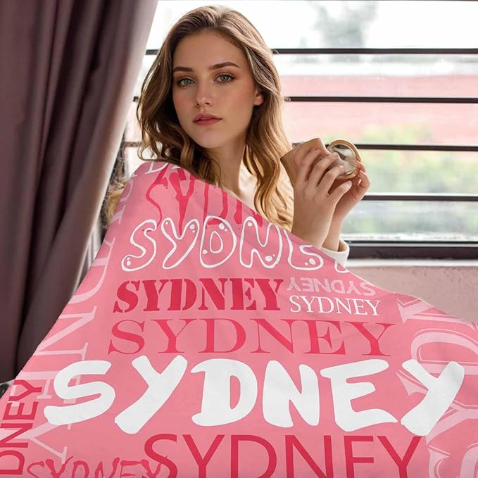 Personalized Baby Blanket with Name for Girls Boys, Pink Flannel Fleece Blankets, Custom Name Blanket for Kids New Mom, Soft Cozy Fluffy Infant Toddler Newborn Receiving Blankets for Crib Stroller