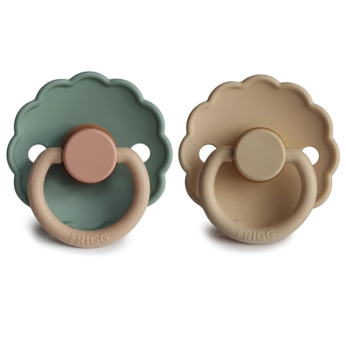 FRIGG Daisy Natural Rubber Baby Pacifier | Made in Denmark | BPA-Free (Willow/Croissant, 6-18 Months) 2-Pack