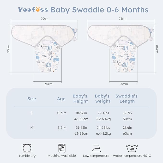 Yoofoss Baby Swaddles for Newborns 100% Organic Cotton, Adjustable Swaddle Sleep Sack 3-6 Months Newborn Swaddle Sack, Breathable Soft(Medium)