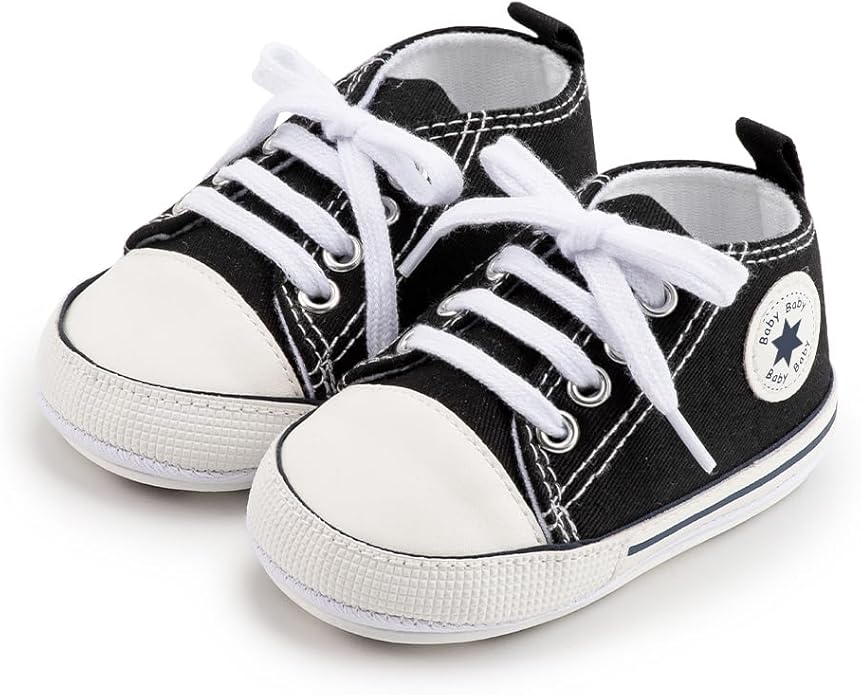 Meckior Baby Girls Boys Canvas Sneakers Soft Sole High-Top Ankle Infant First Walkers Crib Shoes