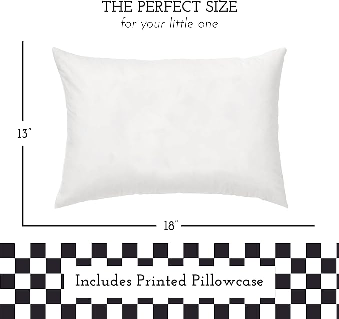 Little Sleepy Head Toddler Pillow with Pillowcase 13x18 - Kids Pillow for Sleeping - Better Neck Support Ergonomic Pillow and Toddler Pillowcase - Best Pillows for Kids (Checkers Black)