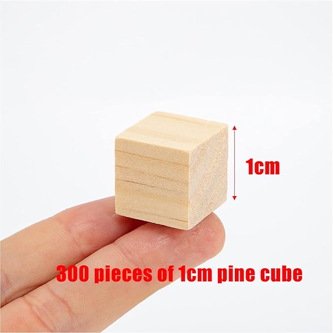 Wood Blocks for Crafts, Unfinished Wood Cubes, 1cm Natural Wooden Blocks, Pack of 300 Small Wood Square Blocks, Wooden Cubes for Arts and Crafts and DIY Projects