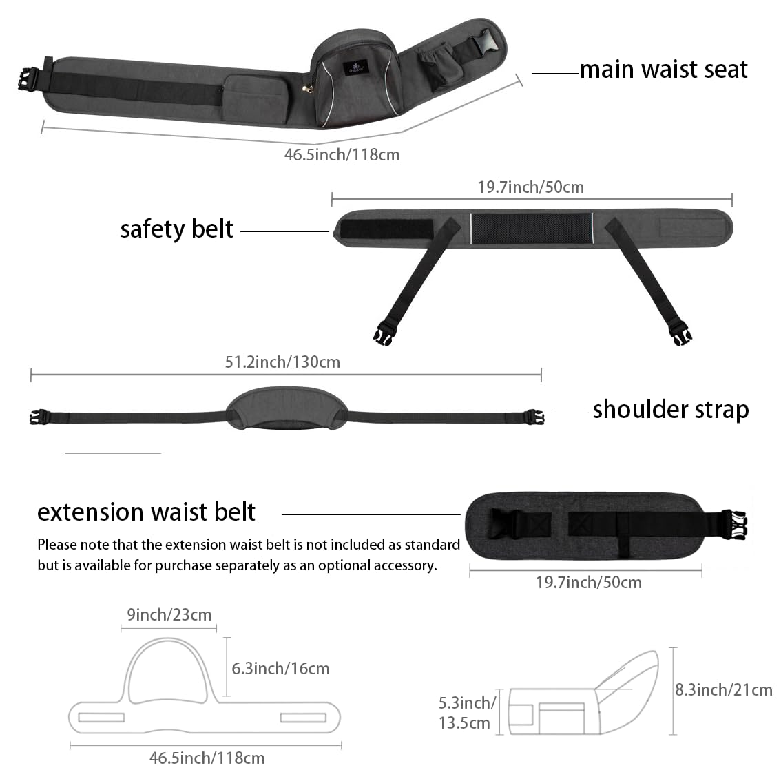 Baby Hip Seat Carrier Baby Waist Stool for Child Infant Toddler with Adjustable Strap Buckle Pocket Soft Inner Huge Storage (Dark Grey)