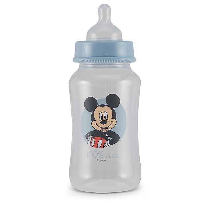 Disney Mickey Mouse Baby Bottles 11 oz for Boys or Girls | 2 Pack of Infant Hourglass Shaped Bottles with Cover for Newborns and All Babies | BPA-Free Plastic Baby Bottle for Baby Shower