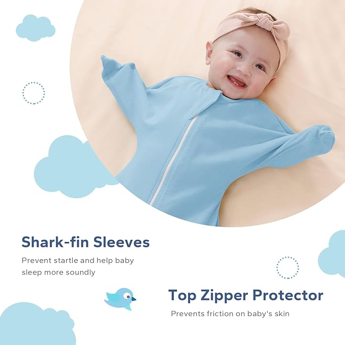ZIGJOY Shark-Fin Transition Swaddle - 1.0 Tog Baby Sleep Sack Soft Cotton Transitional Swaddle Baby Wearable Blanket