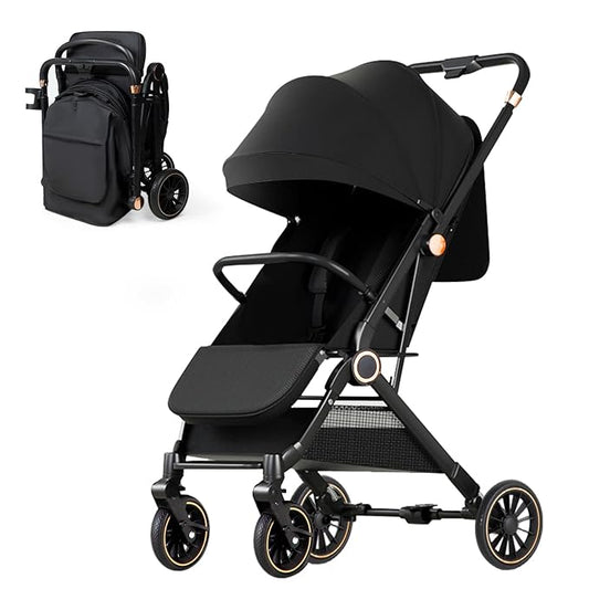 Baby Stroller, 3 in 1 Folding High Landscape Infant Strollers Convertible Strollers with Large UPF 50+ Canopy and Cup Holder (Black)