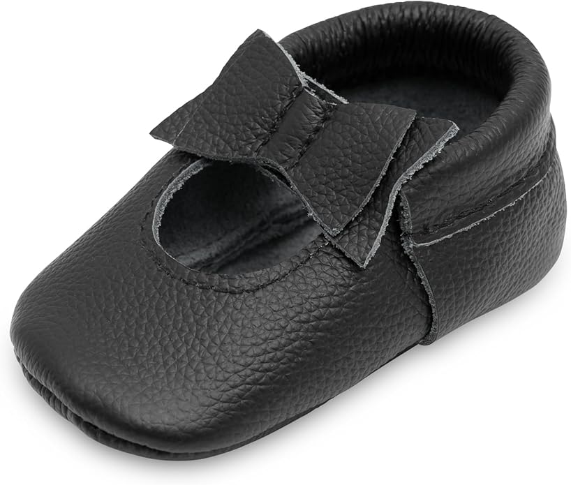 BirdRock Baby Bow and Knot Moccasins - Genuine Leather Baby Girl Shoes
