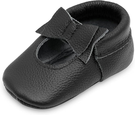 BirdRock Baby Bow and Knot Moccasins - Genuine Leather Baby Girl Shoes