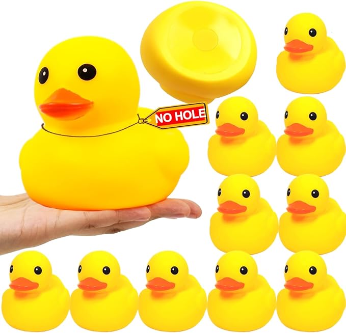 4.3 Inch 10 Pcs Kalafona Rubber Bathtub Duck/Duckie Waterproof No 'Bebe' No Hole Funny Bath Swimming Pool Toy Without Hole for Kids Birthday Party Favor Home Decor