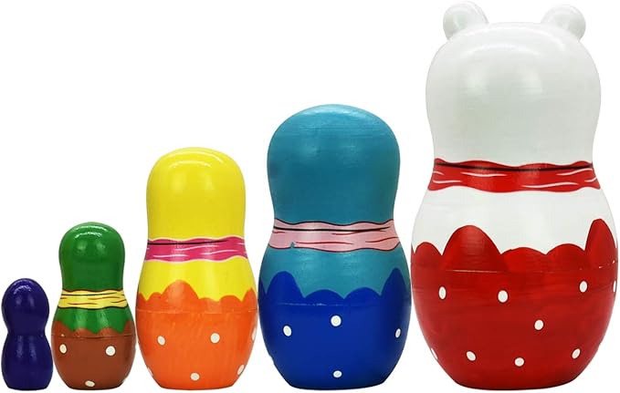 Tphon Nesting Dolls 5pcs Handmade Russian Wooden Matryoshka Dolls Cute Cartoon Pattern Nesting Doll Toy Stacking Doll Set for Kids Christmas and Birthday