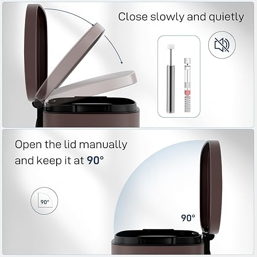 Arlopu 8 Gallon Step Trash Can, Stainless Steel Garbage Bin, Soft-Close Rubbish Bin with Removable Plastic Inner Bucket, Fingerprint-Proof, Lid Dustbin, Suit for Kitchen Home (Brown, 30L)