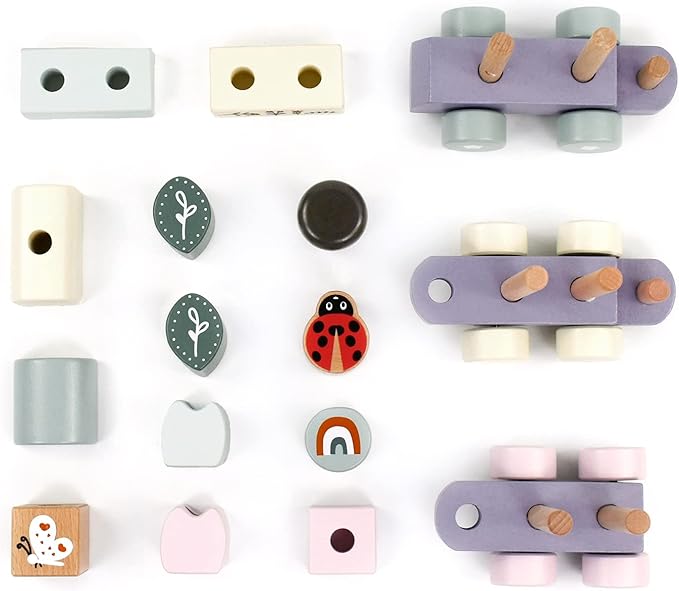 Wooden Stacking Train Toy Set,Wooden Building Blocks Train with Shape Sorter Early Learning Gift for Toddlers Boys Girls 12 Months and up