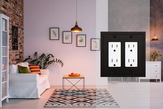 Modern Edge Decorative Wall Plate Switch Plate Outlet Cover, Durable Solid Zinc Alloy (Double Decorator, Matte Black)