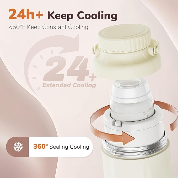 22oz Portable Breast Milk Cooler Bottle-Breastmilk Chiller for Outdoor Travel Mom, Keeps Milk Fresh Cooling for 24 Hours,Breastfeeding Essentials with 2pcs Bottle for Breastmilk Storage