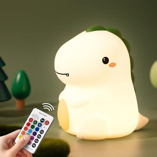 Dinosaur Night Light for Boys, Dino Lamp Silicone Light, 16 Color Nightlight, Rechargeable Battery Powered, 30Min Timer Off, Ideal Gifts for Kids,Toddler,Baby