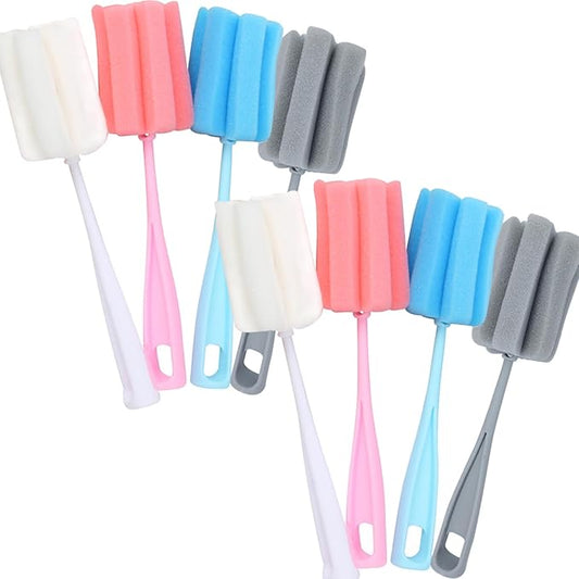 Bottle Brush Sponge 8PCS Cup Washer Brush Long Handle Cleaner Brush for Baby Bottle Glasswares Mugs Cups Kitchen Clean (8 PCS)