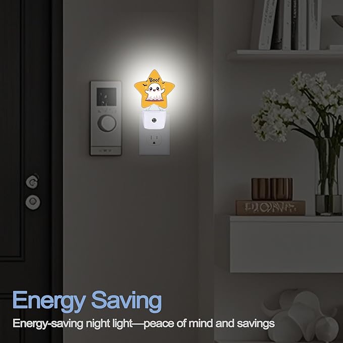 Cute Ghost Nightlight,Halloween Bat Star Night Lights Plug into Wall Decorations for Bedroom Bathroom,Dusk to Dawn Sensor Kitchen Hallway Stairs Energy Efficient Desk Lamp