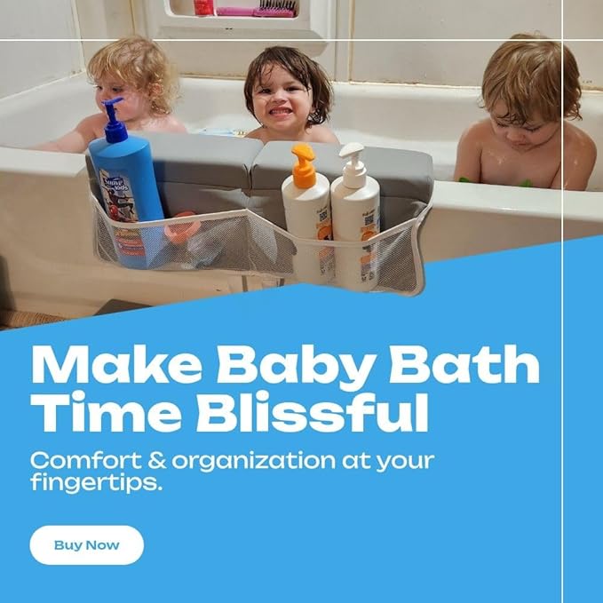 Memory Foam Bath Kneeler and Elbow Rest Pad Set, 2-Inch Thick, Water-Resistant Mat – Baby Bath Time Essentials Cushion and Bath Kneeling Pad for Bathing Baby with Bathtub Toy Organizer.