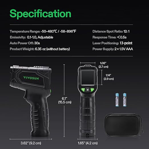 VIVOSUN VPD Thermometer, Handheld Environmental Monitor, Precision Infrared Laser Thermometer Gun with Adjustable Emissivity, Leaf VPD and Temperature Monitoring for Plants, Grow Tents, HVAC