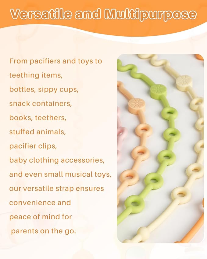 Toy Straps for Baby, Adjustable Toy Holder for Stroller Accessories, Silicone Tether Pacifier Clip, No Throw Travel Essential Leash for High Chair, Car Seat (4 Pack Macaron)