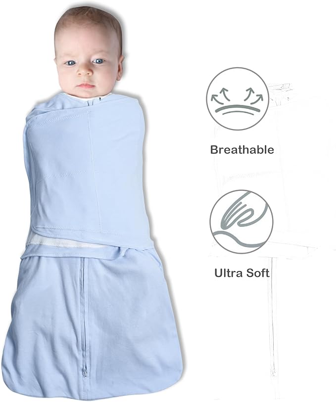 Baby Sleep sack Swaddle,Swaddles 3-6 Months,3-Way Adjustable Wearable Transition Blanket 100% Organic Cotton 2-Piece,12-18 lbs,1.0 TOG(Blue&Grey)
