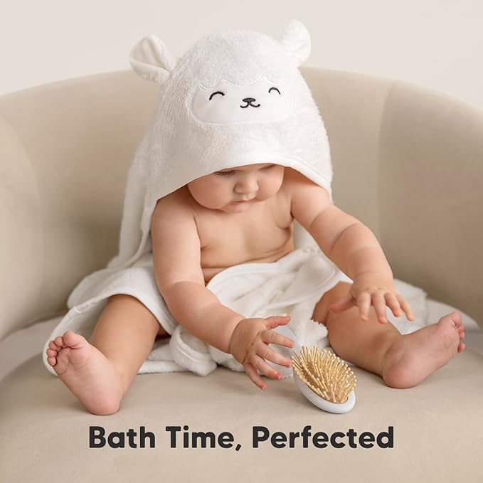 KeaBabies Hooded Baby Towel for Newborn - Viscose Derived from Bamboo Large Baby Bath Towels with Hood for Boys, Girls, Toddler, Extra Absorbent & Soft Newborn Bath Essentials (Lamb, Regular)