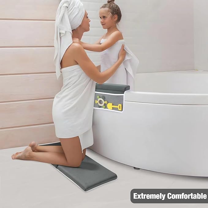 PandaEar Comfortable Baby Bath Kneeler and Elbow Rest Pad Set, Non-Slip Bathtub Kneeling Pad for Bathing Baby Tub Knee Mat, Bath Pad for Tub, Bath Tub Cushion Mat with Toy Organizer Storage Pockets
