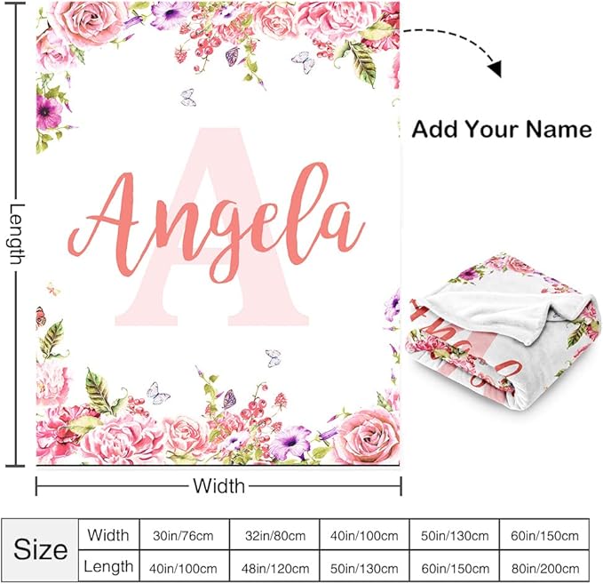 EVER2000 Personalized Baby Blanket for Girls, Custom Floral Baby Blanket with Name, Soft & Fuzzy Newborn Receiving Blankets for Toddler, Customized Baby Gifts for Birthday Baby Shower