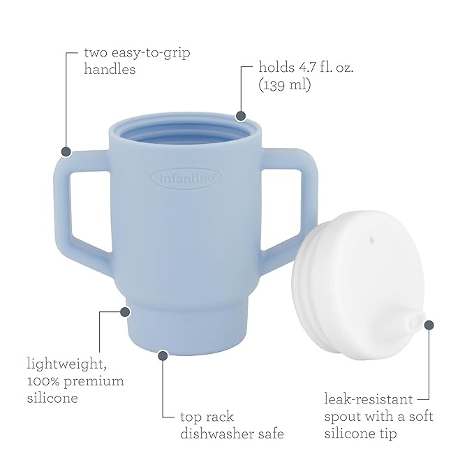 Infantino My 1st Tiny Tumbler, Silicone Sippy Cup with Straw & Handle, Spill-Resistant Baby Cup for On-the-Go, BPA-Free Transition Cup, 4.7oz, Clarity